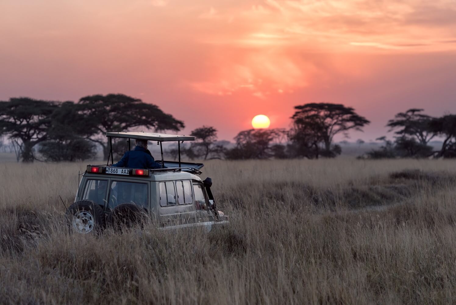 Jeep-Safari in Tansania bei Sonnenaufgang